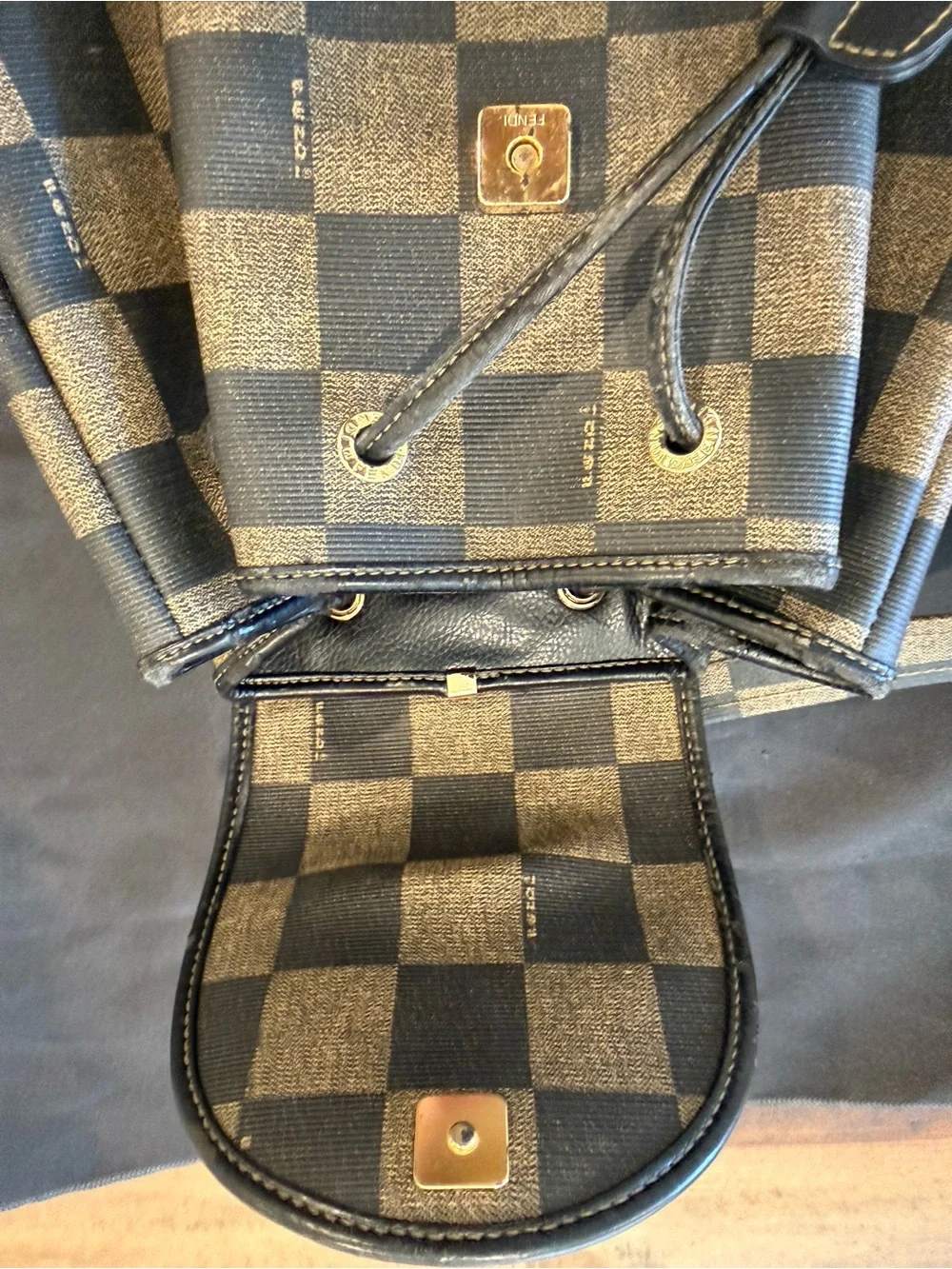 Vintage Fendi Checkered Canvas Drawstring Backpack